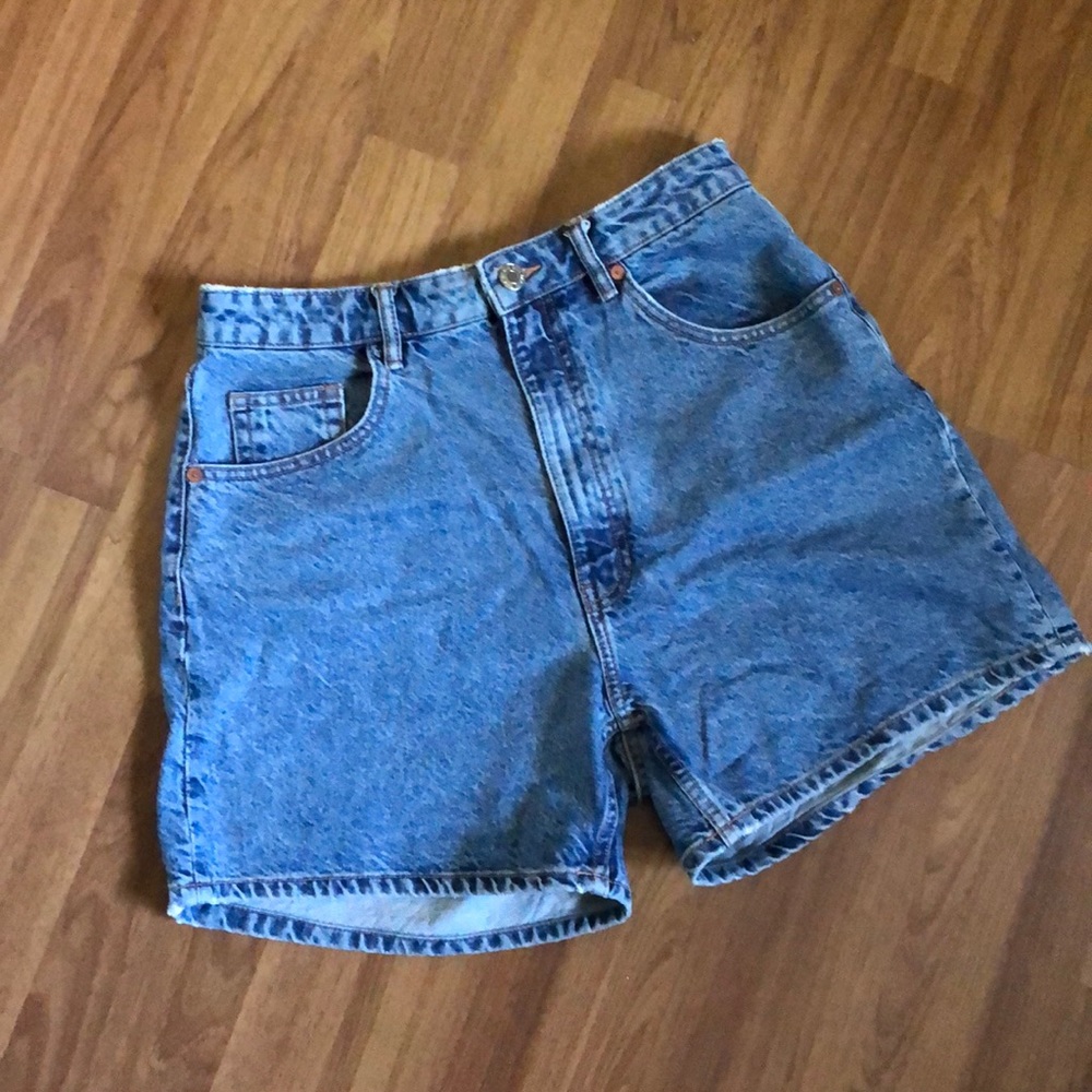 Zara Long Denim Jean Mom Shorts high waist